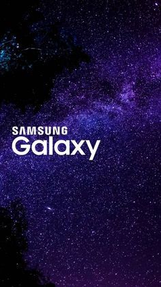 the words samsung galaxy in front of a night sky filled with stars and bright purple hues