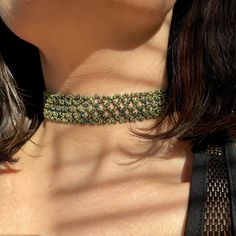 Green Olive Seed Bead Choker Collar, Unique Wide Choker, Choker Necklace With Shiny Miyuki, Statement Thick Choker, Lace Choker, Boho Choker - Etsy Bead Choker Necklace, Beads Choker, Bead Choker, Seed Bead Choker, Thick Choker Necklace, Chunky Choker, Boho Choker, Lace Necklace, Beading Jewelery