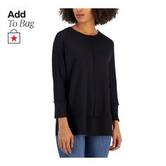 in stock Black Relaxed Fit Knit Top For Spring, Fall 3/4 Sleeve Tops For Casual Gatherings, Winter Layering Tops With 3/4 Sleeve, Casual 3/4 Sleeve Tops For Fall Gatherings, Casual 3/4 Sleeve Knit Top For Fall, Jones New York, Tunic Top, Tunic Tops, Sleeve Top