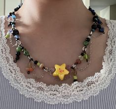 This necklace is one of a kind and handmade. This beautiful necklace is an everyday look with a little sparkle! Multicolor Beaded Star-shaped Necklace, Multicolor Beaded Star Necklaces, Multicolor Beaded Star Necklace, Multicolor Star-shaped Beaded Necklace, Handmade Star Necklaces For Party, Trendy Multicolor Star Charm Necklace, Star-shaped Beaded Necklace For Gift, Star-shaped Beaded Chain Necklace For Gift, Trendy Handmade Star-shaped Necklace