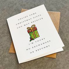 I'm Yours No Refunds Christmas Card - Lovely X-Mas For Wife - Romantic Christmas Greeting For Husband - Cute Joke Greeting Card For Fiance Husband Christmas Card, Boyfriend Christmas Card, I'm Yours, Romantic Christmas, Cute Jokes, Husband Humor, Diy Christmas Cards, Christmas Greeting, Last Minute Gifts