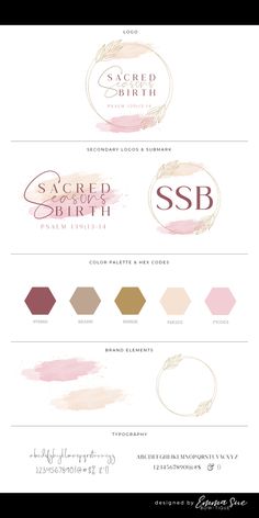 the logo design for sacred birth, with different colors and font options to choose from