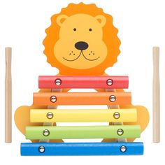 a wooden toy with a lion head on top of it's colorful xylons