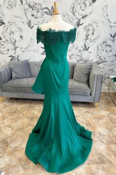 Be the belle of the ball in this gorgeous emerald trumpet dress. The sleeveless bodice features a stunning off-the-shoulder neckline adorned with a delicate applique that will make you shine. The long, trumpet skirt flatters your figure for a night of unforgettable memories. Create your own fairy-tale in this romantic formal dress!


SKU: MD0631
Satin Fabric
Floor Length
Size: US 0-26 W. Check our Size Chart to get your correct size. 
Recommend custom size for plus size.
Free custom size service is available. Email your exact measurements once order is placed. 
Fully lined & Built with bra
Processing time: 10-15 business days. 
If you want to speed up your dress processing time, please put in the link of rush order fee into your shopping cart to check out with the item you want. And email Romantic Formal Dress, Colorful Dresses Formal, Long Formal Dress, Trumpet Dress, Trumpet Skirt, Unforgettable Memories, Formal Dress, Satin Fabric, Fairy Tale