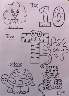 a paper with numbers and animals on it, including the number ten one to 10