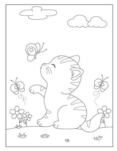 a coloring page with an animal and bees in the sky, on top of flowers