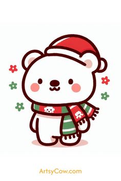 a cartoon bear wearing a santa hat and scarf