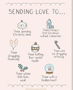 a christmas card with the words sending love to and other things that are in front of it