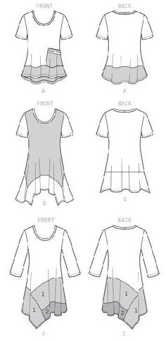 the front, back and side views of a women's top with short sleeves