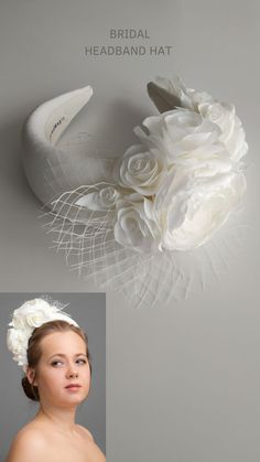 Padded halo headband inspired by wonderful Kate Middleton floral head piece is hand made and hand stitched. Bridal headband comes with birdcage veil is being placed at the back of the bridal flower crown or whithout. Bridal hairband has been covered in a high quality Italian crepe. Wedding guest fascinator hairband is trimmed with intone flowers and leaves covering the right ear side of the bridal headpiece. Flower crown will instantly elevate any outfit. Spring Wedding Headband With Pinched Crown, Elegant Handmade Flowers Headband, White Headband For Garden Party, Wedding Headpiece With Flower Decoration, Elegant Headband With Handmade Flowers And Pinched Crown, Elegant Headband For Garden Party, Elegant Wedding Headpiece With Flower Decoration, Elegant Floral Wedding Headpieces, Spring Wedding Headpiece With Matching Headband