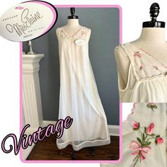 Vintage 50s 60s Peignoir Nightgown New With 2 Sets Tags, Union Made Ilgwu Tag Miss Elaine Brand Season: Fall, Winter, Spring, Summer Style: Vintage, Retro, 50s, 60s Midcentury, Rockabilly, Mrs Maisel, Queens Gambit, Madmen, Jackie Kennedy Category: Sleepwear, Nightgown, Lingerie, Peignoir, Loungewear, Nightie 100% Vintage Nylon Cream Chiffon Overlay, Cream Opaque Base Tank, Sleeveless Lovely, Dainty Scalloped Yoke Neckline--Ombre Pink Embroidered Rosettes & Border Micro Embroidered Lace To Cente Queens Gambit, Nightgown Lingerie, Mrs Maisel, Ombre Pink, Chiffon Overlay, Union Made, Lace Hem, Nightgowns, Pink Ombre