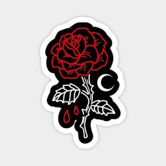 a sticker with a red rose on it's face and blood dripping down the side