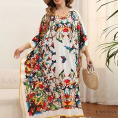 Lasaky - Womens Plus Size Boho Cover Up Dress with Brid Print, Bat Sleeves, V-Neck, and Slightly Stretchable Fabric Bat Sleeves, Plus Size Boho, Split Sleeve, Bat Sleeve, Estilo Boho, Cover Up Dress, Style Boho, Olivia Mark, Half Sleeve