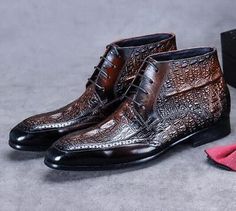 Top Rated Men's Real Leather Ankle Boots Lace Up Dress Shoes Business Crocodile Pattern 98, Mens Boots Heels Business, Formal Dress Party, Lace Up Block Heel, Business Formal Dress, Casual Leather Shoes, Fashion Business Casual, Mens Leather Boots, Business Shoes, Business Formal