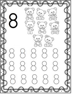 the number 8 worksheet with teddy bears and numbers to 10, including eight