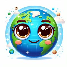 the earth with eyes and stars around it