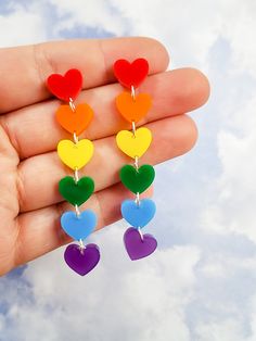 Pride Rainbow Heart Earrings - Pop Pastel Cheap Multicolor Novelty Earrings, Cheap Rainbow Jewelry For Crafting, Cheap Rainbow Earrings For Festival, Cheap Playful Rainbow Earrings, Cheap Rainbow Jewelry For Pride, Cheap Rainbow Heart-shaped Jewelry, Rainbow Heart Earrings For Gift, Rainbow Heart Earrings As Gift, Multicolor Heart-shaped Hypoallergenic Jewelry