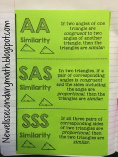 a piece of paper that has some writing on it with different types of triangles in it