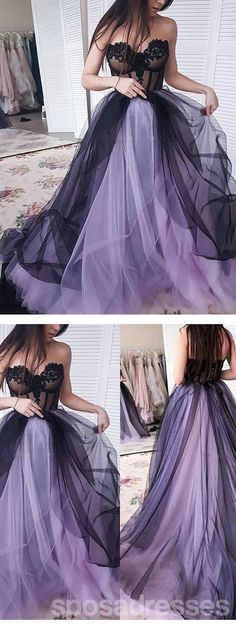 Black-Purple A-line Sweetheart Cheap Long Prom Dresses Online,13078The Long Evening Prom Dresses are fully lined, there are bones in the bodice, chest pad in the bust, lace up back or zipper back are all available, it could be custom size and color, there are no extra cost to do custom order.Description 1, Material: tulle, lining.2, Color: it can be in custom color, please contact us and tell us style number, then we will send you more colors to choose.3, Size: standard size or custom size, if d Formal Gowns Evening Dresses, Lilac Prom Dresses, Black Formal Gown, Dresses With Appliques, Cheap Prom Dresses Long, Purple Prom, 2020 Prom Dresses, Strapless Evening Dress, Purple Prom Dress