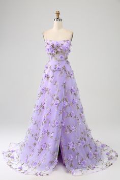 Formal Dance Dresses Long, Jasmine Prom Dress, Lilac Outfits, Purple Flower Dress, Lilac Prom Dress, Dress With 3d Flowers, Prom Dress Purple, Fashion Course, Lilac Gown