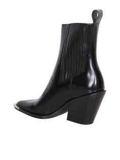 Pointed toe. Tone on tone stitching. Chunky heel. Color: black Heel: 9,5 cm Material: 100% Calf Leather Composition: 100% Calf Leather | Paco Rabanne Women's Texani Ankle Boots in Black | FW23/24 Inspired Aesthetic, Black Heel, Tone On Tone, Paco Rabanne, Sneaker Wedge, Chunky Heel, Luxury Retail, Bridal Shoes, Manolo Blahnik