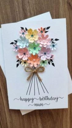 two cards with flowers on them and the words happy birthday mum