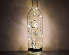 a glass bottle with some lights in it