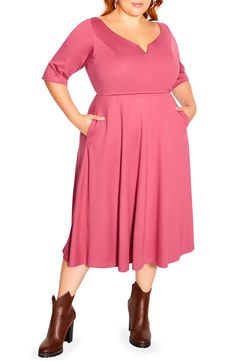 City Chic Cute Girl Fit & Flare Dress | Nordstrom Fab Dress, Girl Fits, Look Your Best, Elbow Length Sleeve, City Chic, Nordstrom Dresses, Fit And Flare Dress, Fit Flare Dress, Fit & Flare