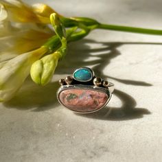 A gorgeous Cantera opal paired with an Australian opal doublet set in fine silver. 14K gold-filled bubble embellishments add interest with mixed metals. Finished with a base and ring band in sterling silver. Size 7.25 All of my work is hand crafted, from sourcing the stones from sustainable miners and lapidary artist, to forging the piece from sterling and fine silver sheet metal and wire. Being that they are handmade, you will not find perfection but character in each unique piece. Over time, s One-of-a-kind Opal Jewelry For Anniversary, Unique Opal Rings With Gemstone Accents, One Of A Kind Oval Opal Ring For Anniversary, Soft Jewelry, Australian Opal Ring, Opal Ring, Australian Opal, Sheet Metal, Ring Band