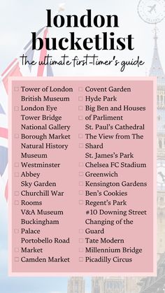 the london bucket list is shown in pink