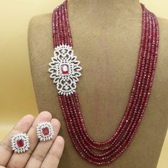 Red Long Necklace For Wedding, Silver Gemstone Beads For Wedding, Long Gemstone Beads Necklace For Wedding, Long Wedding Necklace With Gemstone Beads, Wedding Long Beaded Necklace With Gemstone Beads, Vintage Hand Set Necklace For Wedding, Traditional Brooch Jewelry For Party, Beaded Long Necklace For Wedding, Wedding Costume Jewelry Long Necklace