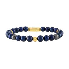 From Bulova, this bracelet features freshwater pearls enhanced to a rich navy hue and accented with two black ruthenium-plated sterling silver beads set with diamonds totaling 1/5ctw, and contrasted by three gold-tone hexagonal spheres etched with the Bulova tuning fork icon on all sides. Crafted with a magnetic cylinder clasp in 14k yellow gold-plated sterling silver, this bracelet measures 8.5 inches in length. Bulova Style #: BVB1049-YSSC5FWP Timepiece Design, Tuning Fork, Wedding Day Jewelry, Fresh Water Pearls, Water Pearls, Sterling Silver Bead, Gold Plated Sterling Silver, Jewelry Branding, Silver Beads