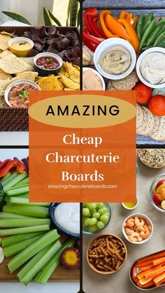 a collage of different types of food with the words amazing cheap charuteic boards