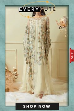 Mint Green Hana Kaftan Dress Cape Dresses For Eid Party, Long Beige Dress For Eid, Long Beige Dresses For Eid, Beige Long Dress For Eid, Spring Festive Floor-length Dresses, Festive Spring Floor-length Dress, Cape Dresses For Evening Eid Celebrations, Evening Cape Dress For Eid, Elegant Cape Dress For Eid