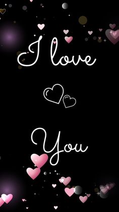 the words i love you are written in white ink on a black background with hearts