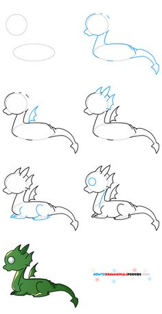 how to draw a cute cartoon dragon with different poses and expressions for children's drawings