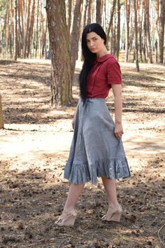 CARRIE Pleated Skirt, A-line Linen Skirt, Half-circle Skirt with Ruffle, Womens Skirt, Midi Skirt, H Ruffle Skirts, Below The Knee Skirt, Knee Skirt, Skirt High Waist, Knee Skirts, High Waist Skirt, Skirt Midi, Half Circle, Linen Blouse