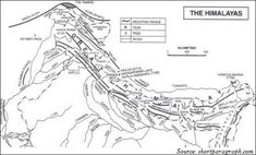 a map of the himalayans with mountains and valleys in black ink on white paper