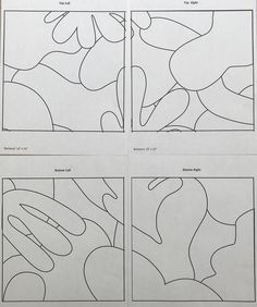 four different images of flowers and leaves on white paper with black lines in the middle