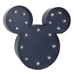 a mickey mouse light up sign with lights on it's face and ears in the shape of a head