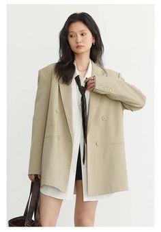 Oversized Loose Blazer – BEYOND Oversized Notch Lapel Blazer For Business Casual, Oversized Double Button Blazer For Business, Oversized Business Blazer With Double Button Closure, Oversized Spring Business Blazer, Oversized Modern Blazer For Business Casual, Spring Oversized Business Blazer, Oversized Blazer With Hidden Button Closure For Spring, Trendy Business Blazer For Spring, Modern Oversized Blazer For Business Casual