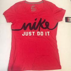 New With Tag Women Nike Tshirt Size L Color Red , Nike Casual T-shirt In University Red, Nike Casual Top In University Red, Nike Red Graphic Tee, Nike Red Graphic Tee Top, Casual University Red Top With Graphic Print, Nike Red Sporty Tops, Nike Sporty Red Top, Casual University Red Tops With Logo Print, Casual Pink Nike Shirt