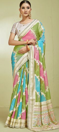 Multicolor color Saree in Brasso fabric with Weaving work Multicolor Zari Work Saree Fabric, Festive Multicolor Fabric With Zari Work, Art Silk Fabric In Multicolor Traditional Drape, Multicolor Cutdana Fabric For Diwali, Multicolor Cutdana Reception Saree, Multicolor Cutdana Saree For Reception, Multicolor Art Silk Fabric In Traditional Drape, Green Saree With Motifs For Reception, Multicolor Saree For Festive Reception