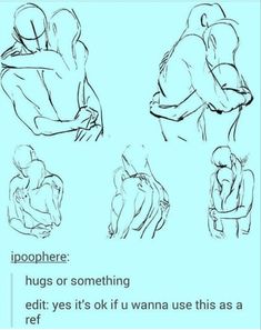 some drawings of people hugging each other with the caption's description below it