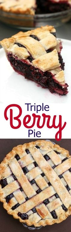 three different pies with the words triple berry pie on them