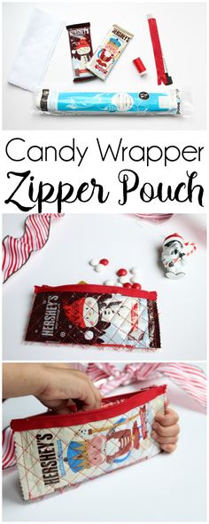 the candy wrapper zipper pouch is open and ready to be used