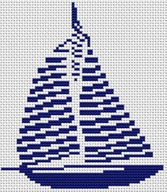 a cross stitch pattern with a sailboat on it