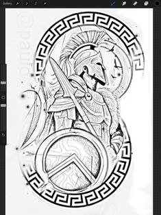 Spartan Tattoo Stencil, Gladiator Tattoo, Spartan Tattoo, Circle Tattoo, Tattoo Sleeves, Warrior Tattoos, Gift Drawing, Tattoo Stencil, Dream Tattoos