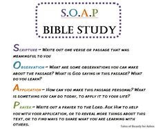 the soap bible study guide is shown in this hand - written text, which includes instructions for