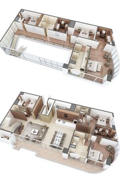 two floor plans of an apartment with furniture